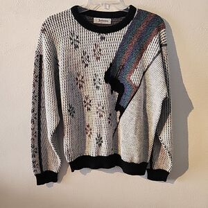 Vintage 80s 90s Jantzen Ski Skiing Sweater Blue Pink Purple Snowflake L RARE